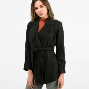 Tahari black waterfall self tie waist jacket nwt l